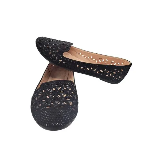 Forever Comfort Black Flats Sparkle Beaded Cushioned Excellent Sz 8 - Picture 6 of 8